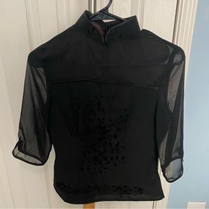 Vintage Henki brand Black sheer embroidered blouse size small